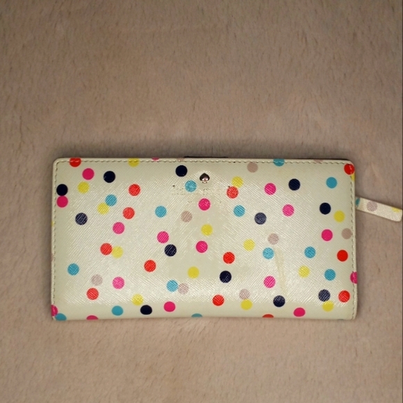 Kate Spade Classic Lacey Confetti Dot Stacey Fun Wallet with Navy Blue Interior